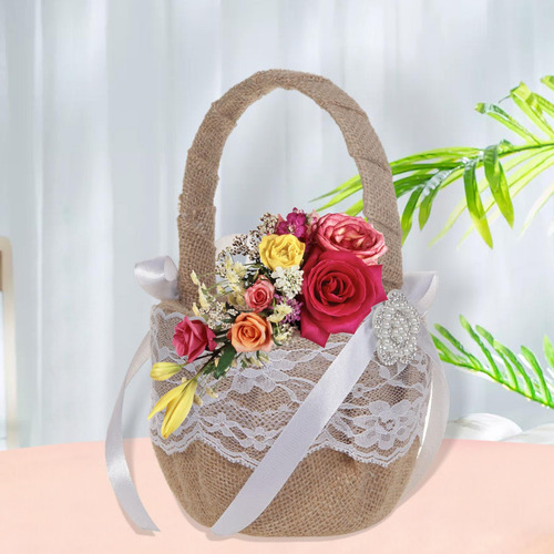 Cesta De Flores Con Lazo De Encaje Retro, Soporte Compatible