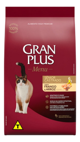 Ração Gatos Menu Sênior Castrado Frango E Arroz 3kg Granplus