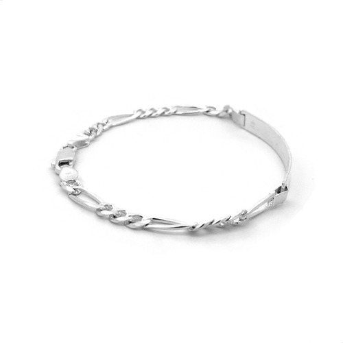 Imagen 3 de 10 de Esclava Pulsera Figaro Plata 925 Placa Lisa Hombre Agálea