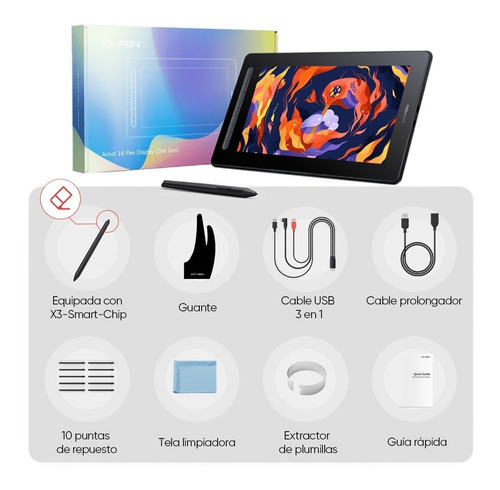 Tablet gráfico Xppen Artist 16 de 2ª geração 15.4 em cores azul