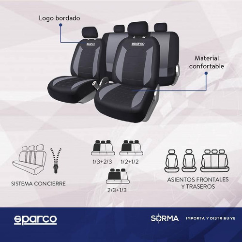 Imagen 4 de 8 de Fundas Cubre Asientos Autos Universal 9 Piezas Sparco