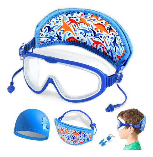 Kit Gafas Goggles Natación Para Niños Anti-vaho Uv Y Diadema Color Azul/blanco