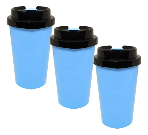 Vaso Para Cafe Termico Set X3 Tapa Antiderrame Frio Calor 