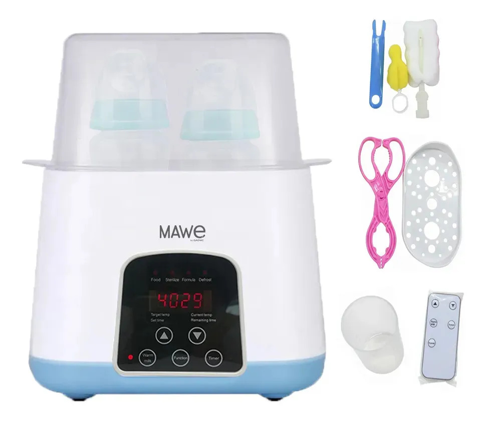 Esterilizador De Biberones Gadnic 200W 220V 2 Mamaderas Display LED Control Remoto Apagado Automatico