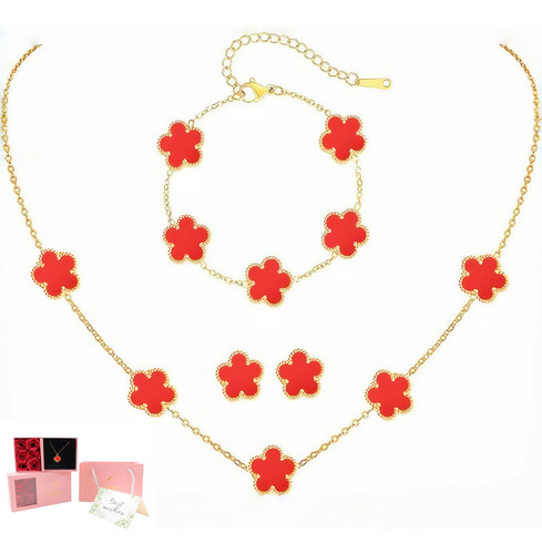 Set Pulsera Y Collar Mujer Elegante Ajustable Regalo Rosa