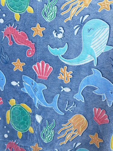 Frazada Manta Magica Luminosa Infantil Corderito Fluor 1 1/2 Bajo El Mar Azul