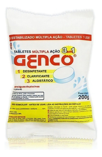 Genco Cloro Pastilha Múltipla Ação Para Piscina 200g Tablete