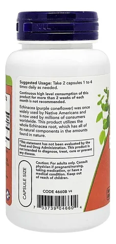 Raíz De Equinácea Purpurea 400 Mg 100 Cápsulas Naturales