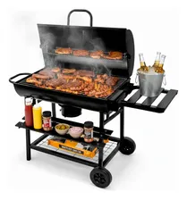 Bluelander Parrilla De Carbón Asador De Carbón Tipo Barril Con Ruedas Ajustable Para BBQ Parrilladas Jardín Terraza Color Negro