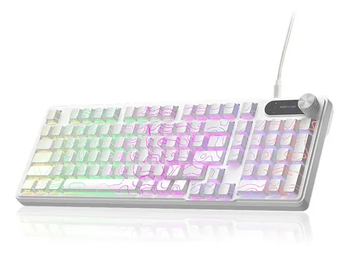 Teclado Semimecânico Furycube IP98 USB-C Branco Com Fio, RGB e Te...