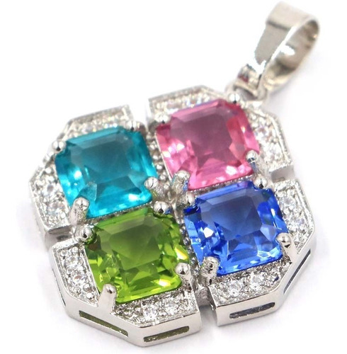 Imagen 2 de 3 de Dije Rombo Con Piedras Multicolor Plata Laminada .925
