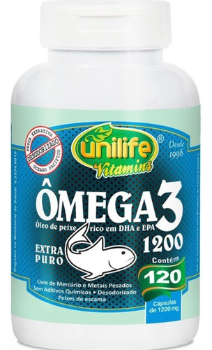 Omega 3 Unilife 1200 - 120 Cápsulas Epa 780mg - Dha 488mg