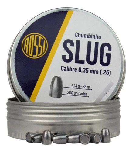 Chumbinho Rossi Slug Calibre 6.35mm .25 2,14g 33gr Com 200un