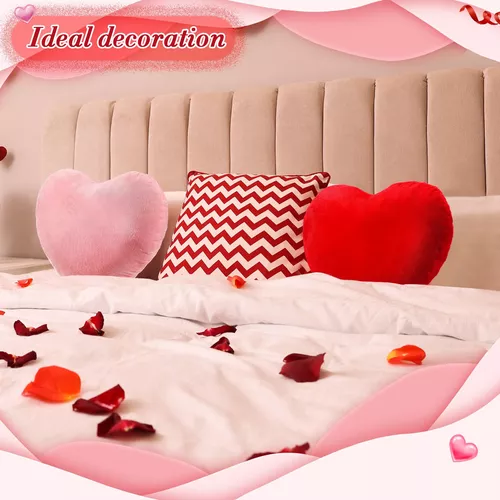 4 almohadas de corazón para el día de San Valentín, lindo cojín de felpa en  forma de corazón, almohada decorativa de corazón de peluche para niños