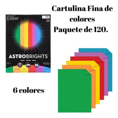 Paquete De Papel Cartulina 6 Colores, Astrobrights, 120 Cart