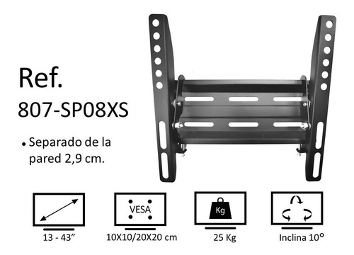 Imagen 3 de 9 de Soporte Base Pared Con Inclinación Tv 13 19 27 32 40 42 43