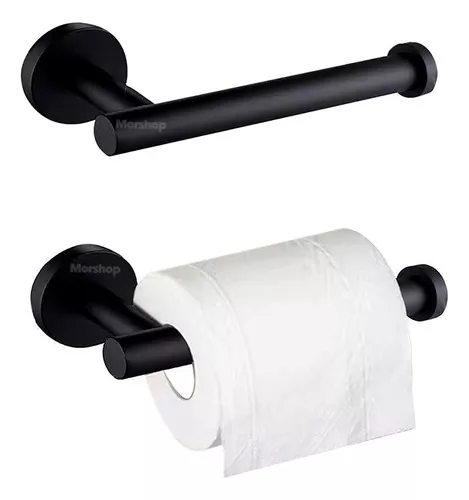 Porta Papel Higienico Con Estante Celular Baño Rollo Negro acero inox