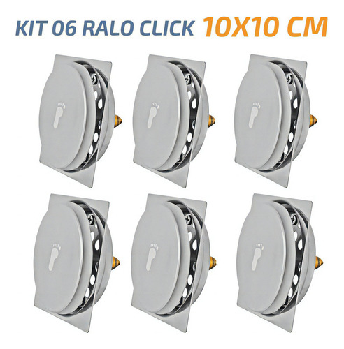 Kit 06 Ralo Click Quadrado 10x10 Inox Veda Cheiro E Insetos