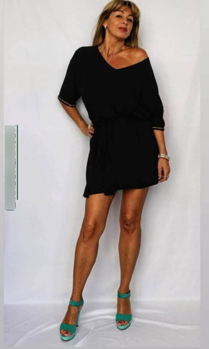 Imagen 8 de 8 de Vestido Lazo Satén Negro - Crema- Verde