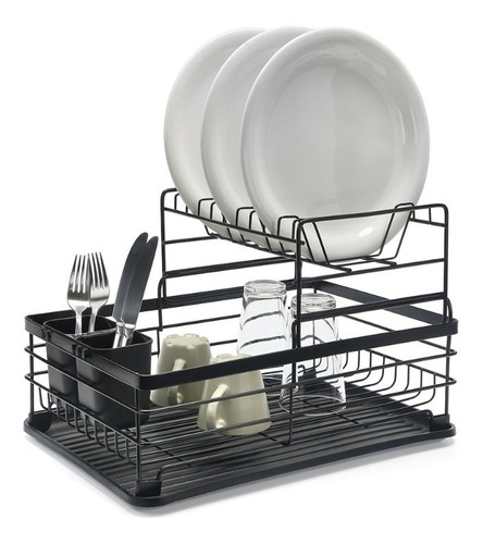 Escurridor Escurre Platos Doble Extraíble De Metal Cocina Color Negro