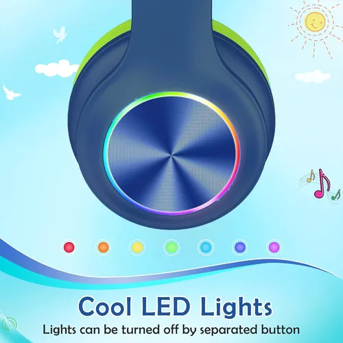 Auriculares Bluetcooth 2023 para niños de 3 a 21 años, con luces LED  coloridas, cómodos auriculares inalámbricos con micrófono, volumen limitado  de 94