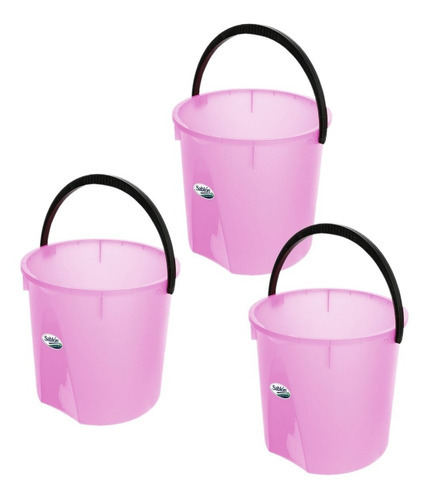 Paquete Con 3 Cubetas Flexibles 17 Litros Resistentes Color Rosa