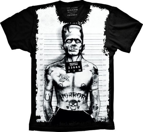 Camiseta Geek Mugshot Plus Size Frankenstein Thug Life