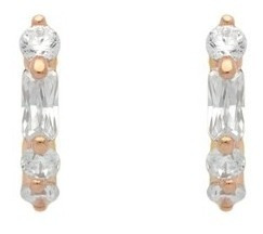 Rose Gold Plated 14mm Round Huggie Cz Earrings