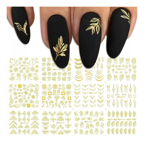 Stickers Para Uñas Con Relieve Set X6 Unids Doradas Manicure