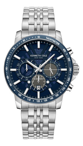 Reloj Hombre Kenneth Cole Kcwgi2234801 New York Color de la correa Plateado Color del bisel Azul Color del fondo Azul