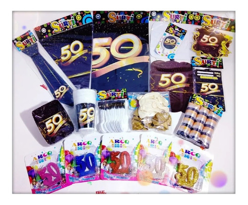 Kit Decoración Fiesta Hora Loca 50 Años 12 Invitados