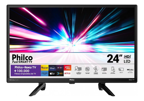 Smart TV de 24" Philco Roku TV PTV24G5YR2CP com tela HD HD - preto
