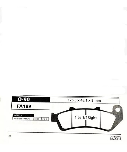 Pastilla De Freno Honda Cbr 1000f 93/99 Delantera Ora 90