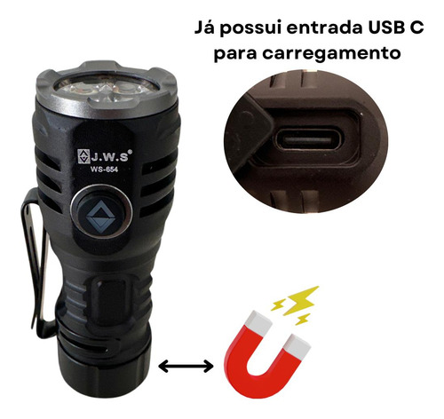 Mini Lanterna Tática 4 Leds F40 Edc Ultra Potente Com Clip