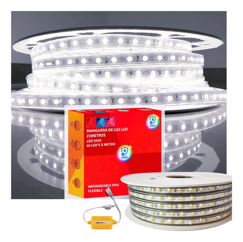 Manguera De Luces Led Unicolor Blanco Frío 25 Metros 5050 Exterior E Interior A Prueba De Agua Brillo Intenso Decoración E Iluminación Impermeable