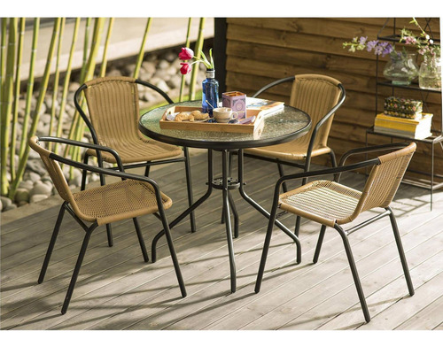 Set De Mesa + 4 Silla De Jardin Rattan Exterior Terraza Balc