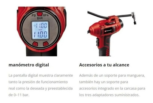Imagen 8 de 10 de Compresor Manual Inalambrico Einhell Ce-cc 18 +carg+bat 2.5a