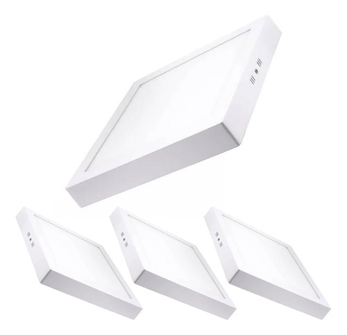 Pack 4 Foco Panel Plafon Sobrepuesto Cuadrado 12w Luz Calida