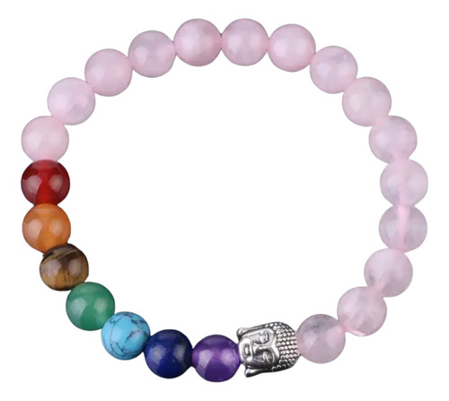 Pulsera De Protección Cuarzo Rosa 7 Chakras / Suerte