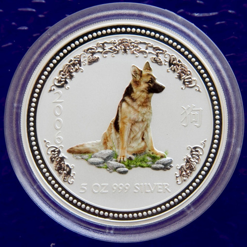 Moneda Plata 5 Onza Lunar 2006 Australia 8 Dólar Perro Proof