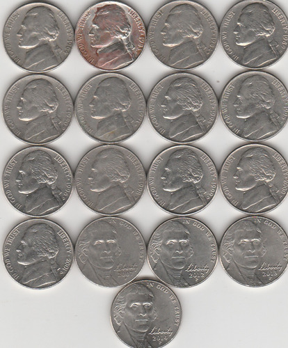 17 Moedas Five Cents Dollar Diferentes - 5 Cents Dólar Eua (Usado)