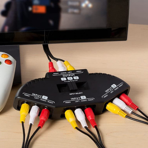 3 Em 1 Saída De Áudio E Vídeo Rca Splitter Black Switch Sele