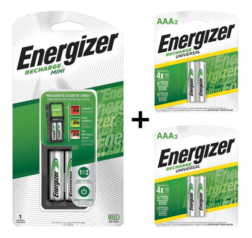 Combo Cargador Energizer Mini + 2 Pilas Aa + 4 Pilas Aaa Rec