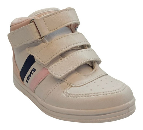 Tenis Blanco Rosa Levis Bota Con Velcro Niña 12/16