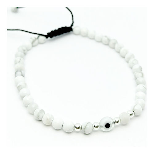 Pulsera Howlita Y Ojo Turco Blanco Protección Plata Ajus