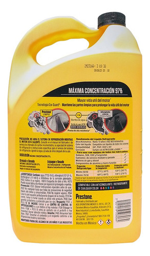 Anticongelante Amarillo Prestone Concentrado 97% Galon 3.78l