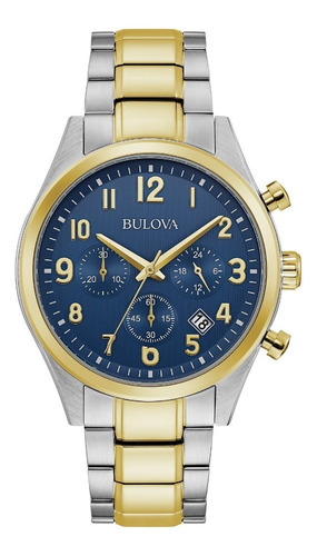 Reloj Bulova Clasico Sport Caballero Original Color de la correa Acero/Dorado Color del bisel pvd dorado Color del fondo Azul