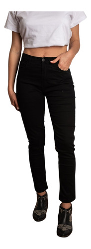 Pantalon Chupin Negro Liso Gabardina Elastizada Jean 