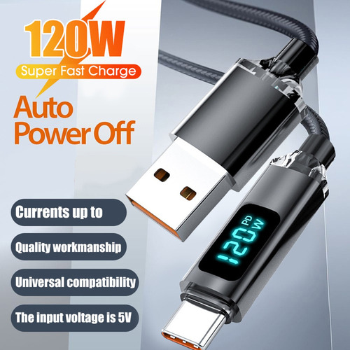 Cabo Usb-c Para Tipo C Com Visor Digital, Carregamento