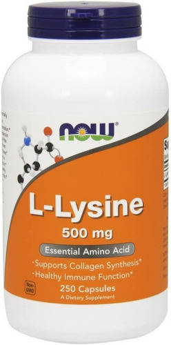 Now L-lisina 500 Mg, 250 Cápsulas Aminoácido Esencial Certi